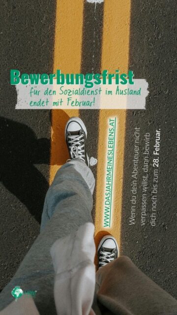 📢 2026 könnte dein Abenteuer wahr werden! 🗺️ 
Wenn du Lust hast auf Veränderung und ein Jahr mit Gott und neuen Abenteuern hast, dann ist der Sozialdienst im Ausland DIE CHANCE! 🚀 
Bis zum 28. Februar 2026 ist die Anmeldung fürs Jahr 2026/27 noch offen! 🔐
Denk Link dazu findest du in der heutigen Story oder schau auf dasjahrmeineslebens.at nach! 🔗 

️Der Sozialdienst im Ausland wird vom Sozialministerium @bmasgpk_aut gefördert und ist auch als Wehrersatzdienst anrechenbar. Mehr Infos dazu findest du in unserem Highlight oder auf der Homepage www.dasjahrmeineslebens.at 🔍  

#sozialdienstimausland #hilfedieankommt #dasjahrdeineslebens #zivildienst