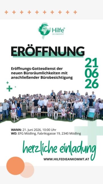 🥳 Wir freuen uns sehr auf unser neues Büro in Mödling! Aber noch mehr freuen wir uns darauf, wenn IHR dabei seid und zum Eröffnungsgottesdienst am So, den 21.6.26 um 10 Uhr kommt! 👐 

#hilfedieankommt #sozialdienstimausland #gemeinsamhoffnungschenken
