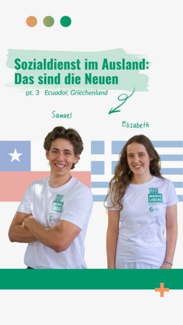 Last but not least stellen sich heute Samuel und Elisabeth vor. Die Beiden sind besonders mutig! Sie werden jeweils alleine einen Sozialdienst an ihrer Einsatzstelle absolvieren. Für Samuel geht es nach Ecuador zu @propositoglobal und für Elisabeth 🇪🇨 Griechenland 🇬🇷 zu @eurorelief
ℹ️ Der Sozialdienst im Ausland wird vom Sozialministerium @bmasgpk_aut gefördert und ist auch als Wehrersatzdienst anrechenbar. Mehr Infos dazu findest du in unserem Highlight oder auf der Homepage www.dasjahrmeineslebens.at 🔍
#sozialdienstimausland #hilfedieankommt #dasjahrdeineslebens #zivildienst