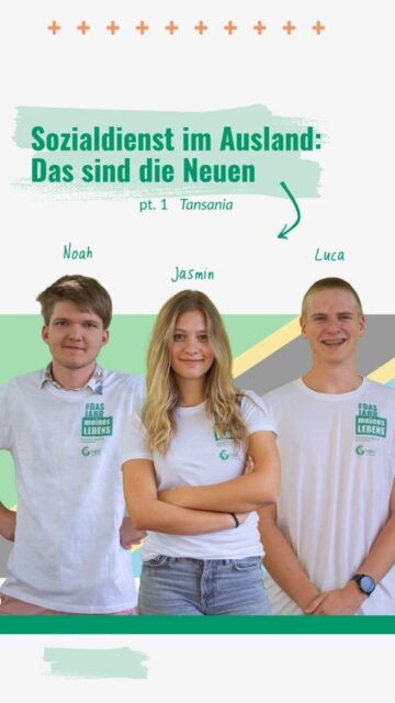 Der August steht ganz im Zeichen der neuen Sozialdienenden. Heute stellen wir euch das erste Team vor: Für Noah, Jasmin und Luca geht es nach Tansania 🇹🇿 auf die Farm von @careofcreationtanzania - aber hört selbst! 🎤

ℹ️ Der Sozialdienst im Ausland wird vom Sozialministerium @bmasgpk_aut gefördert und ist auch als Wehrersatzdienst anrechenbar. Mehr Infos dazu findest du in unserem Highlight oder auf der Homepage www.dasjahrmeineslebens.at 🔍